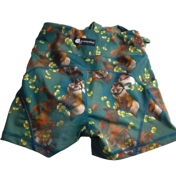 Iron Yokai Fox Mushroom Print Tie Waist Bike Shorts - Picture 2 of 5